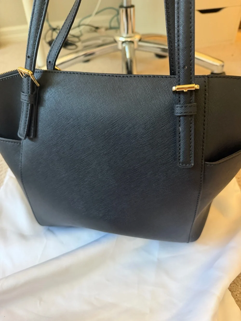 Michael Kors Black Saffiano Leather Double-Handle Tote with Gold Hardware